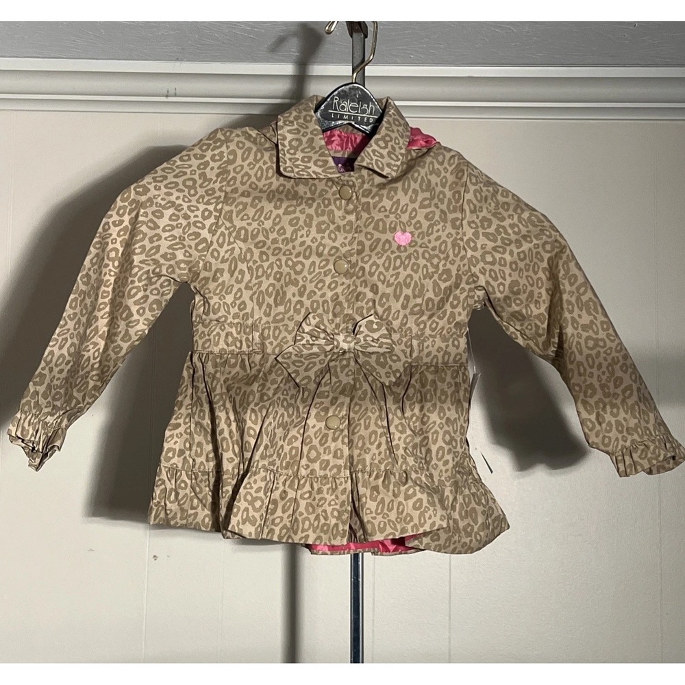 NWT Pink Platinum Size‎ 4T Removable Hood COAT JACKET FALL SPRING BOWS ANIMAL